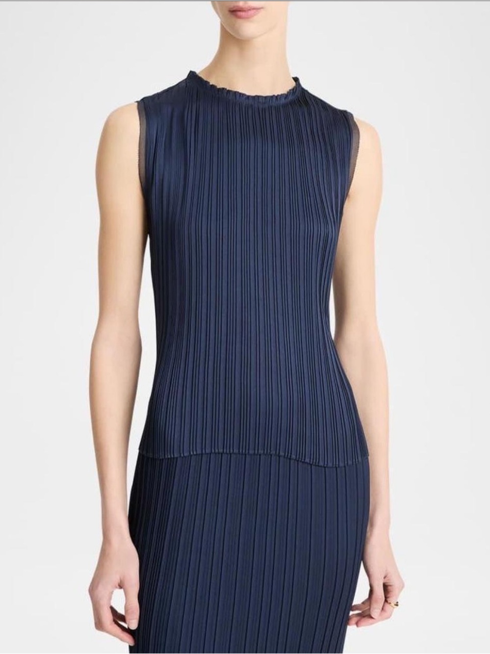 Vince Black Pleated Dress with Frayed Trim